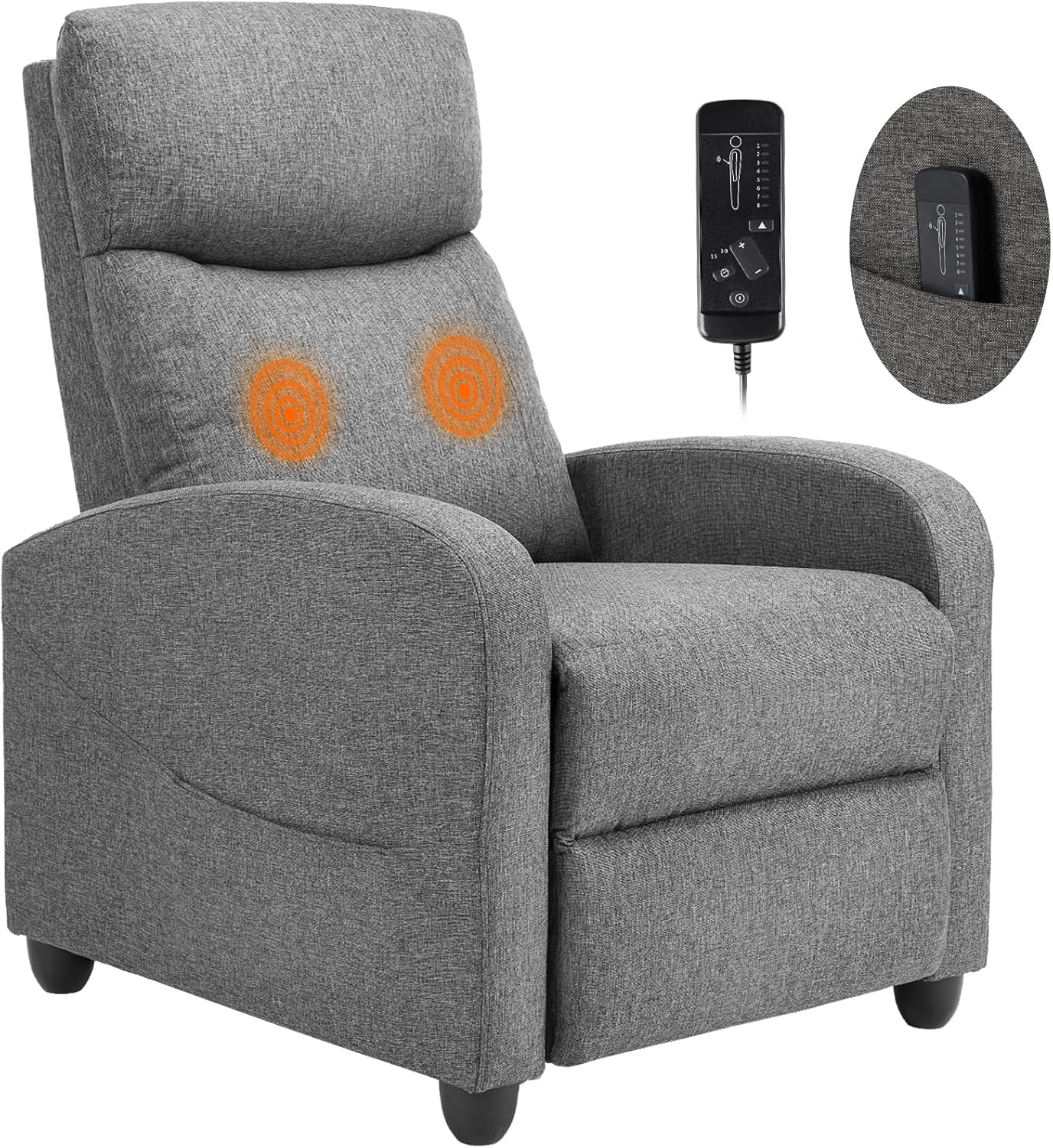 Sweetcrispy Massage Recliner Chair for Adults, Adjustable Home Theater Seating with Lumbar Support for Living Room, Modern Fabric Reclining, Pure Black