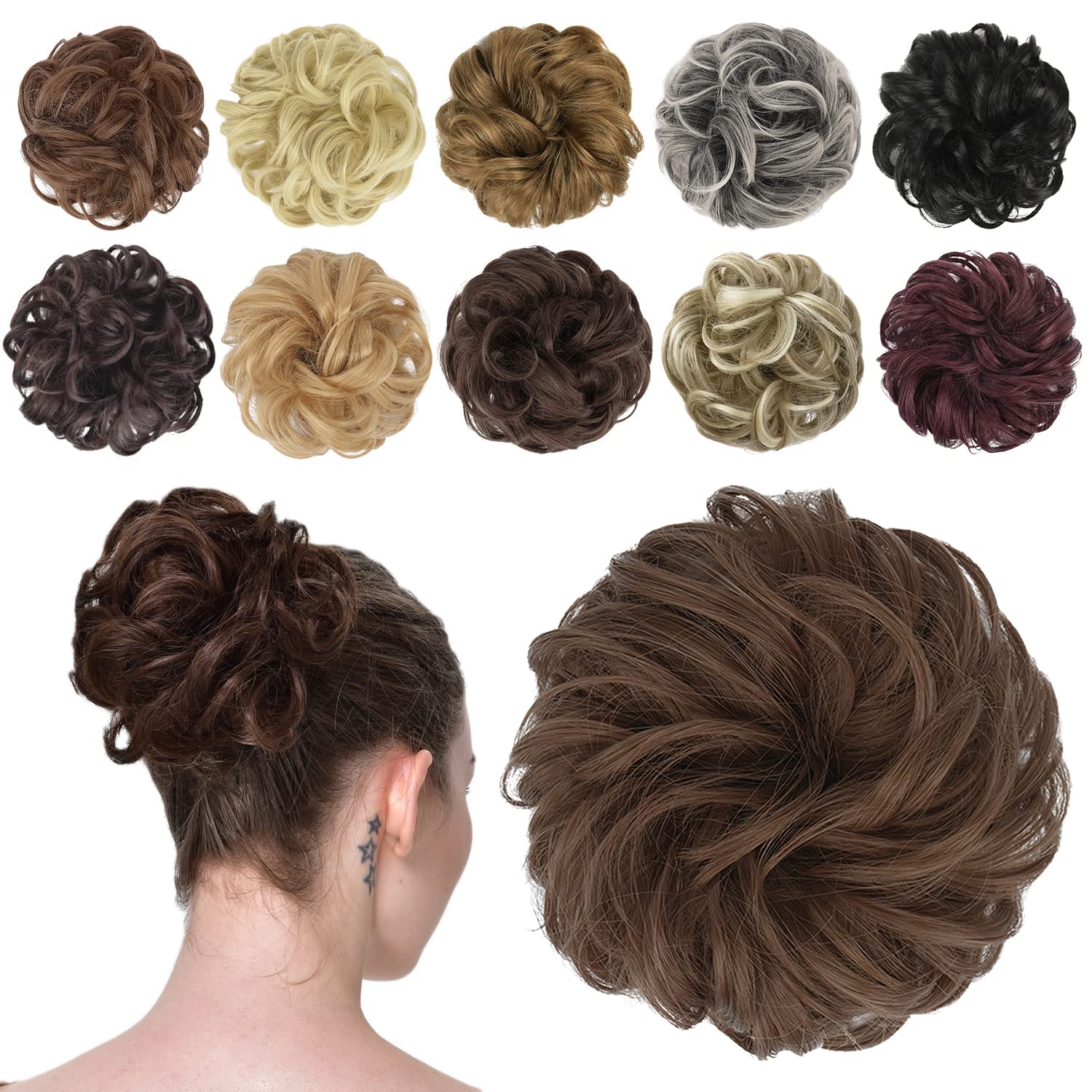 Hair Bun Hair Pieces Elastic Wavy Curly Hair Bun Scrunchies Extensions Synthetic Chignon Hairpieces