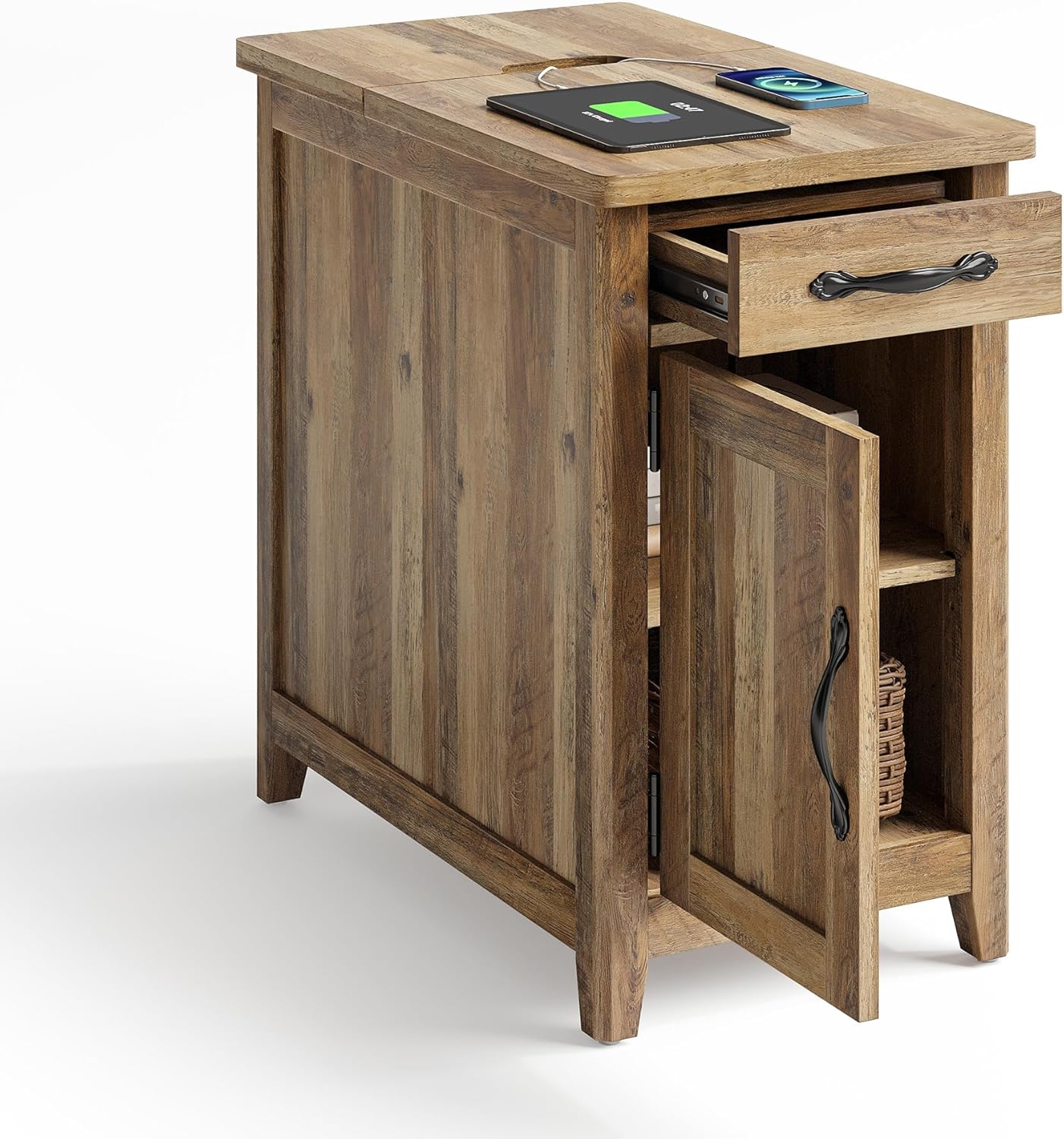 LINSY HOME Farmhouse End Table Narrow Side Table Small Nightstand