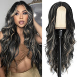 Long Auburn Wavy Wig 26 Inch Middle Part Curly Wavy Wig Natural Looking Synthetic Wig