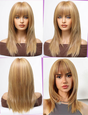 Dark Brown Wigs for Women layered Straight Wig with Bangs Natural Human Hair Wigs - Wigtrends