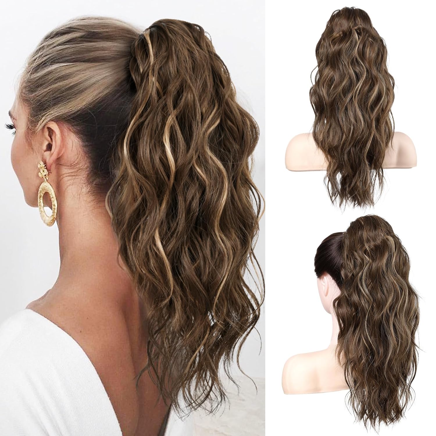 Ponytail Extension 18 Inch Claw Clip Wavy Curly in Synthetic wigs Hair piece - Wigtrends