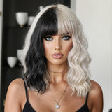 Short For White Women Platinum Curly Bob Wigs With Bangs White Bob Human Hair Wigs