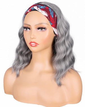 Silver Grey Wavy Headband Wig For Black Women Curly Half Wigs With Headband Attached Synthetic Wrap Wigs Turban Wigs For Women(Gray)… - Wigtrends