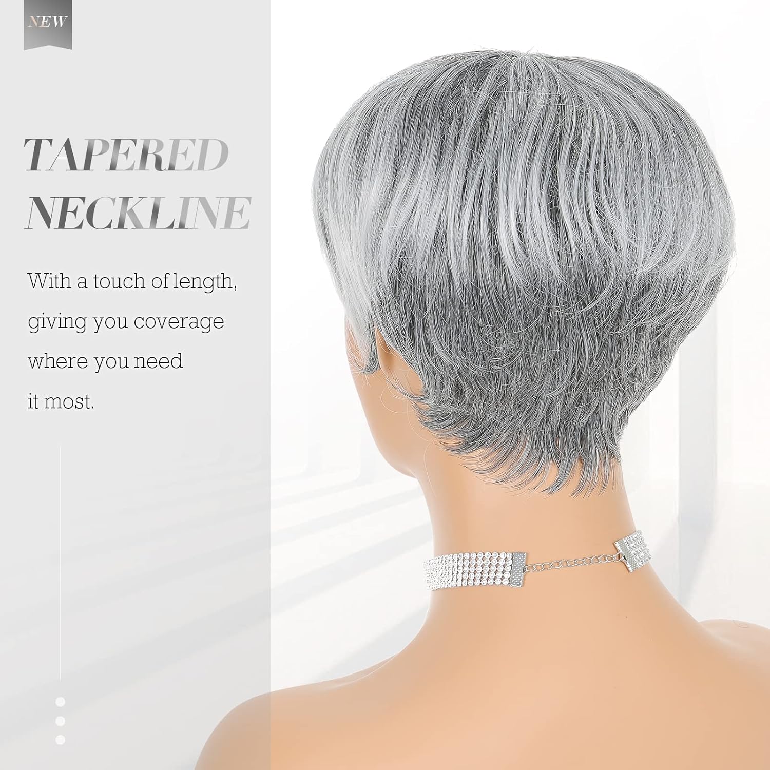 Human Hair Wigs Short Gray Pixie Haircut Wig Wavy Grey to Black Wigs - Wigtrends