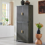 Fluted Pantry Cabinet, 72" Tall Modern Storage Cabinet with 4 Doors, Organizer, Drawer and Adjustable Shelves, Wood Cupboard for Kitchen, Dining Room, Living Room and Bathroom, Natural Oak
