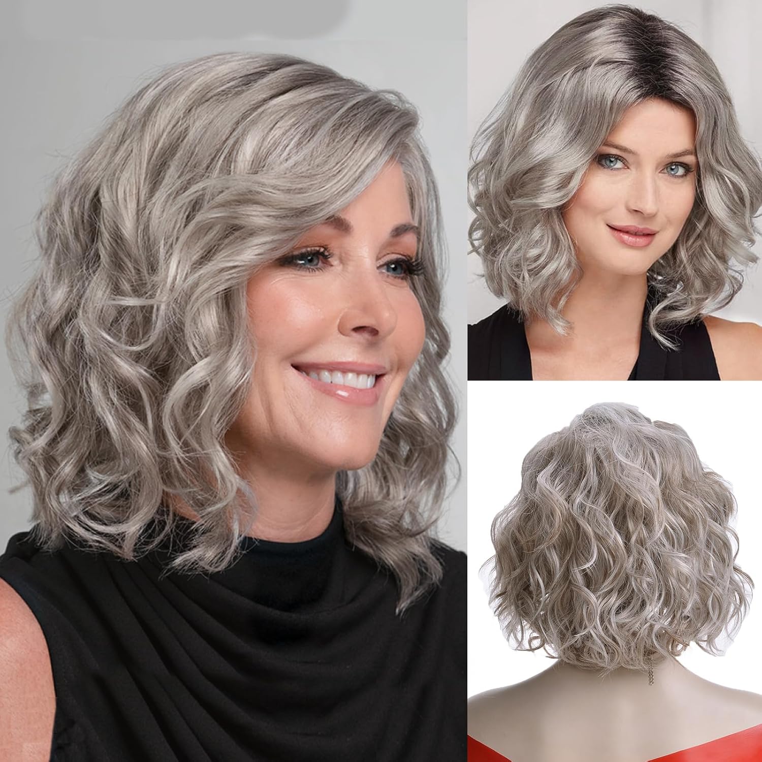 Short Gray Curly Wigs for White Women Curly Grey Hair Wig