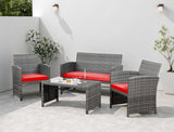 Shintenchi 4 Piece Patio Ratten Set Outdoor Furniture Set Wicker Conversation Set with Cushions and Tempered Glass Tabletop,Beige