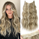 Invisible Wire Hair Extensions with Transparent Headband Adjustable Size 4 Secure Clips Long Wavy Secret Wire Hairpiece 20 Inch Grey/Sliver Mixed for Women