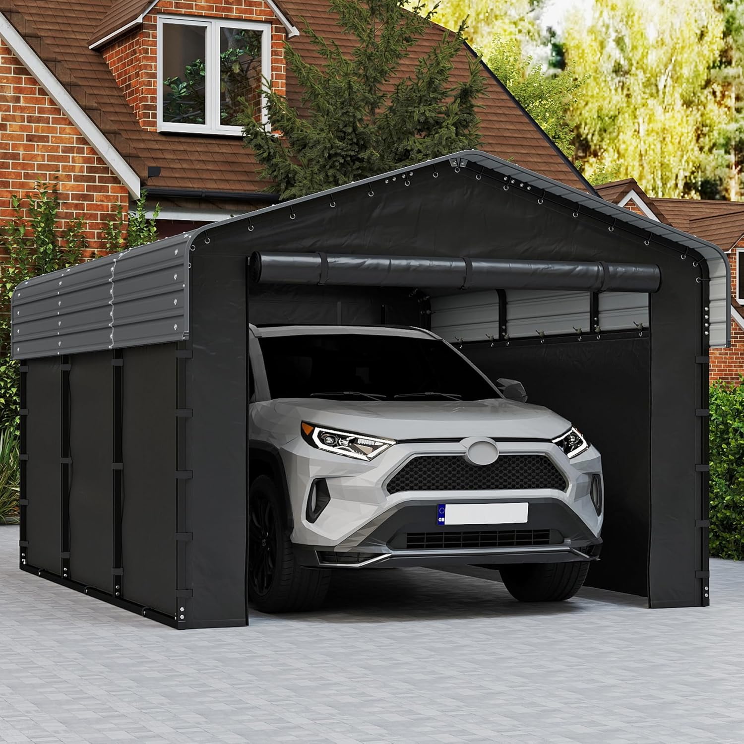 10'x15' Heavy Duty Metal Carport, Outdoor Garage Car Shelter Shade with Heavier Frame, Galvanized Roof for Car and Boats, Grey