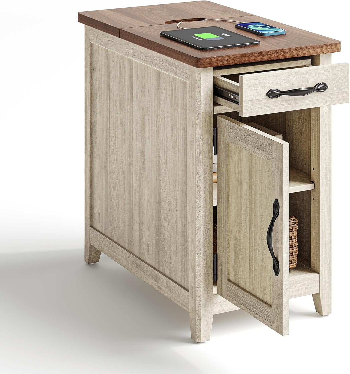 LINSY HOME Farmhouse End Table Narrow Side Table Small Nightstand