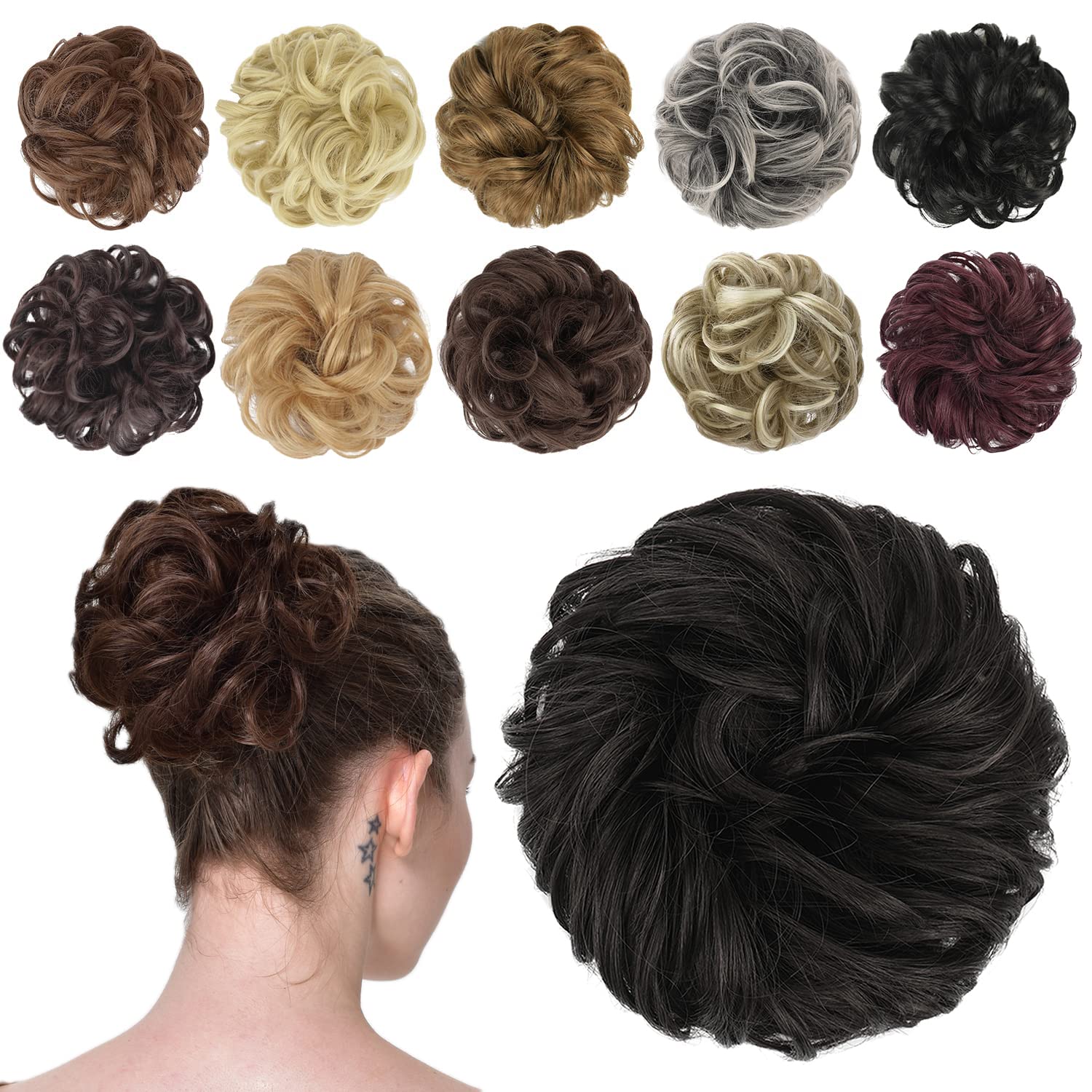 Hair Bun Hair Pieces Elastic Wavy Curly Hair Bun Scrunchies Extensions Synthetic Chignon Hairpieces