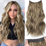 Invisible Wire Hair Extensions with Transparent Headband Adjustable Size 4 Secure Clips Long Wavy Secret Wire Hairpiece 20 Inch Grey/Sliver Mixed for Women