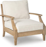 Signature Design by Ashley Clare View Coastal Outdoor Patio Eucalyptus Sofa with Cushions, Beige