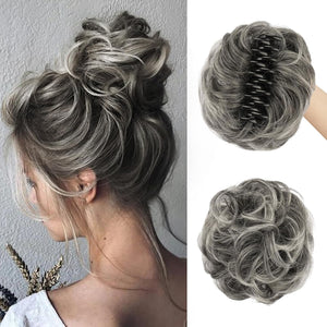 Silver Grey Claw Clip Messy Bun Hair Piece Ponytail Hairpieces - Wigtrends