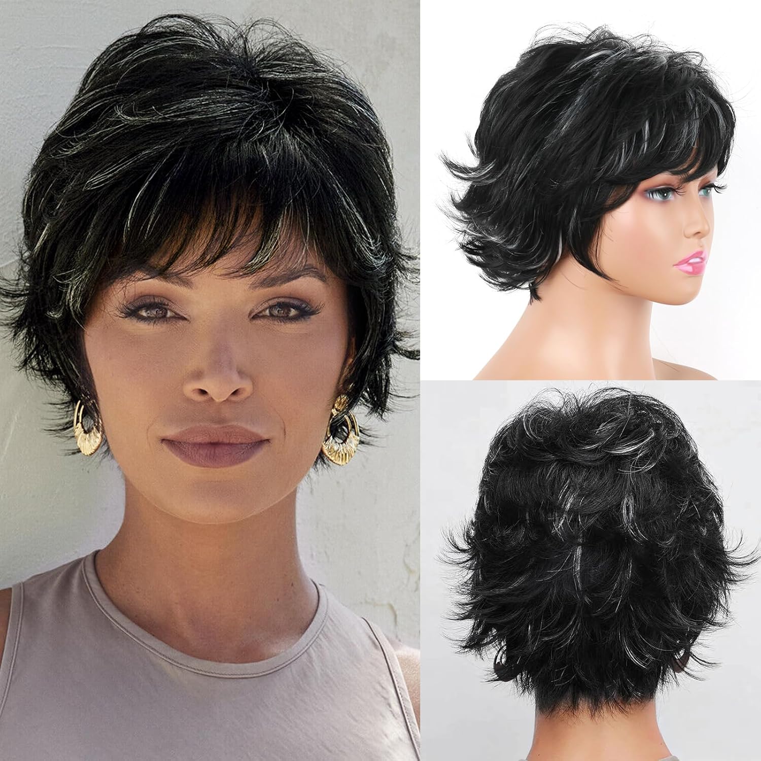 Short Gray Curly Wigs for White Women Curly Grey Hair Wig