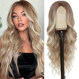 Long Auburn Wavy Wig 26 Inch Middle Part Curly Wavy Wig Natural Looking Synthetic Wig