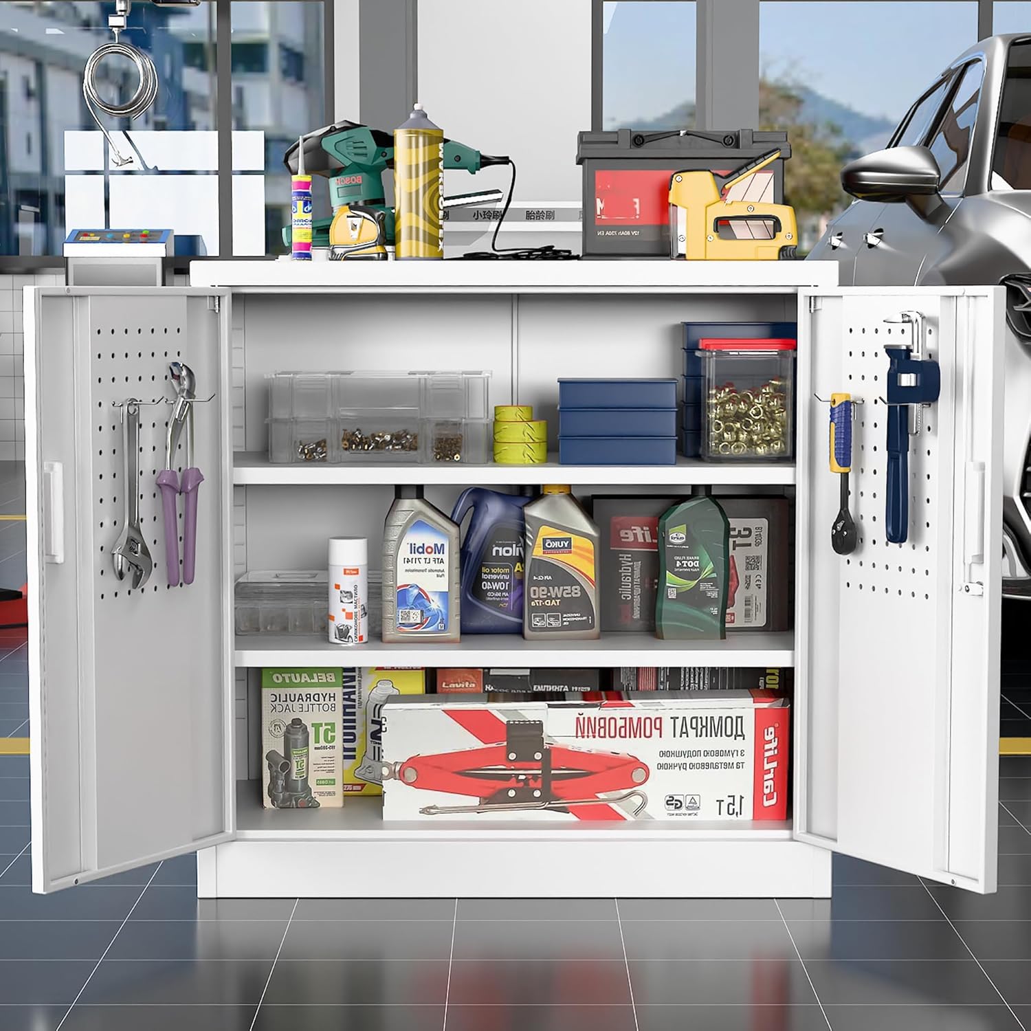 Aobabo 73''H Metal Garage Storage Cabinet with Wheels,Steel Cabinets with 2 Doors and 4 Adjustable Shelves for Home Office,Required Assembly,Black