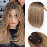 14 Inch Chestnut Brown & Honey Blonde Hair for Women Human Hair Wig piece Swiss Base