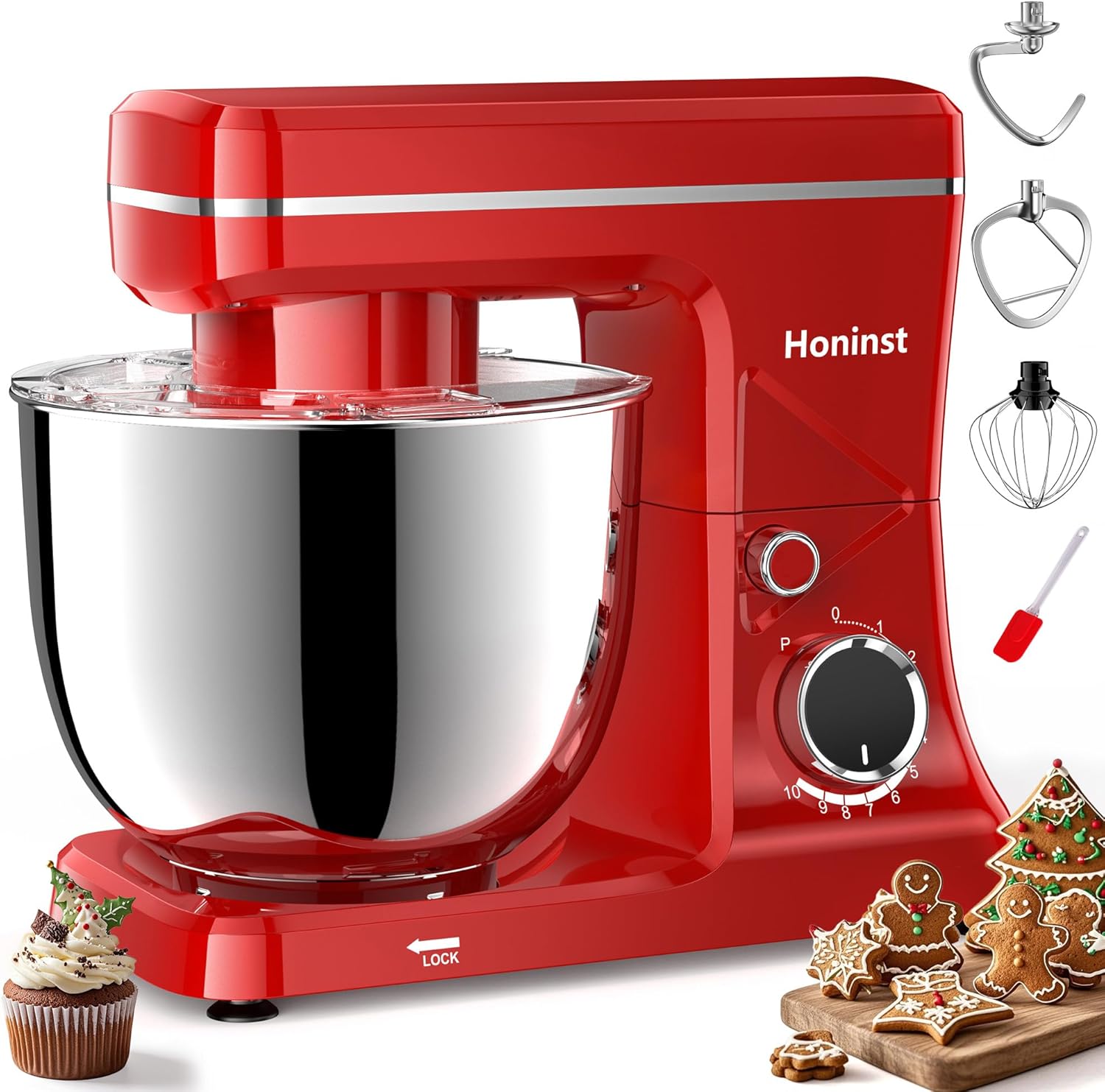 10-Speed Stand Mixer with 8-in-1 Splash Guard, Tilt-Head, 6QT Stainless Steel Bowl+Dishwasher-Safe Dough Hook/Whisk/Beater/Spatula for Baking Bread, Cakes, Cookies, Orange