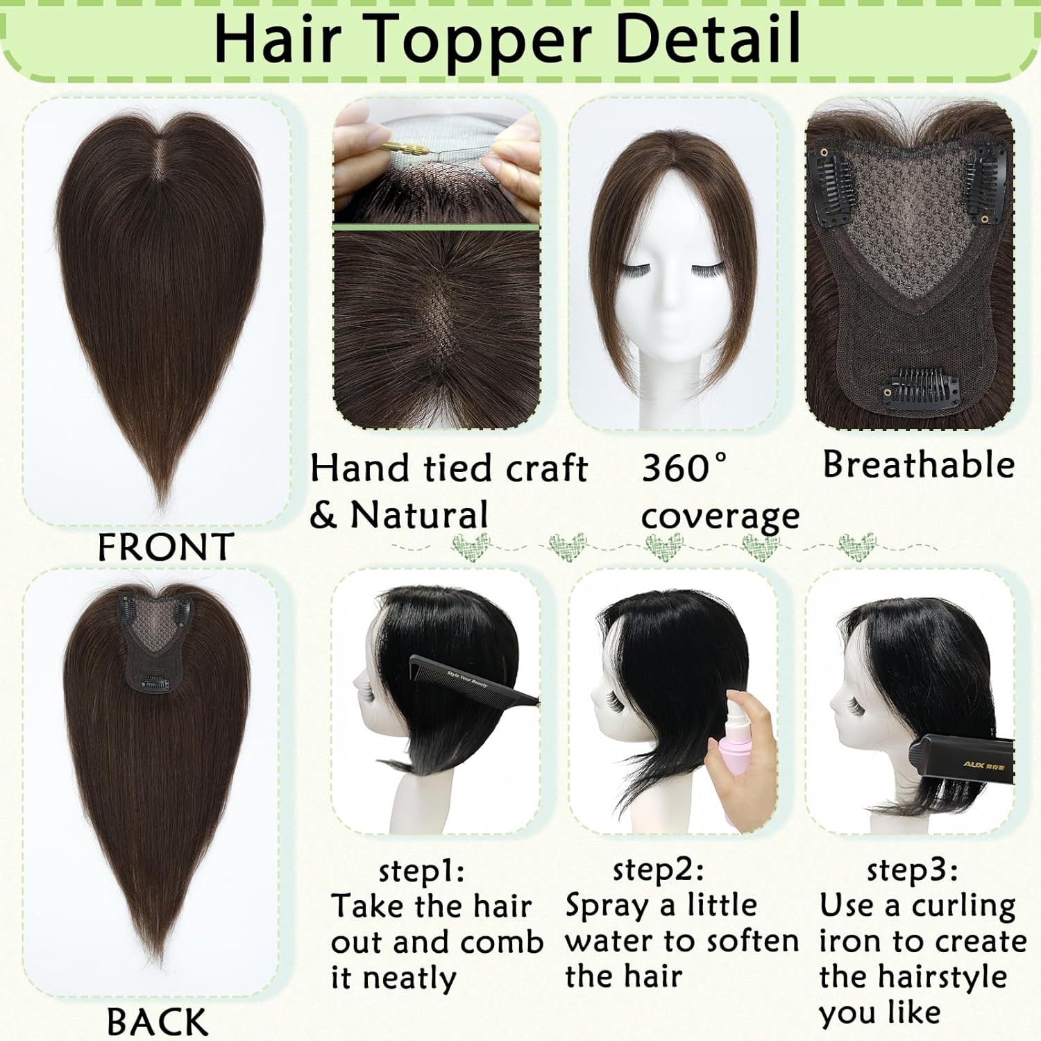 Hair Toppers for Women Real Human Hair 360° No Bangs Upgrade Lace Base Human Hair Toppers - Wigtrends