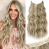 Invisible Wire Hair Extensions with Transparent Headband Adjustable Size 4 Secure Clips Long Wavy Secret Wire Hairpiece 20 Inch Grey/Sliver Mixed for Women