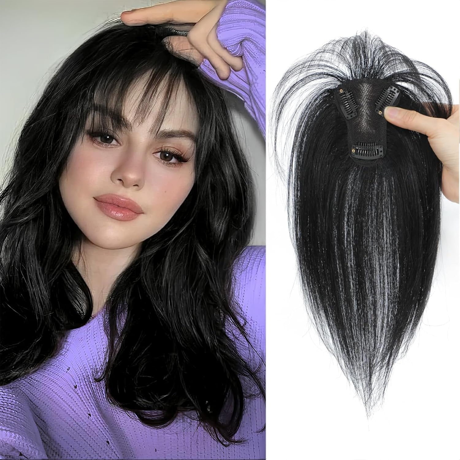 Bangs Toppers for Women 100% Human Hair Piece 360° 3D Cover Fake Clip