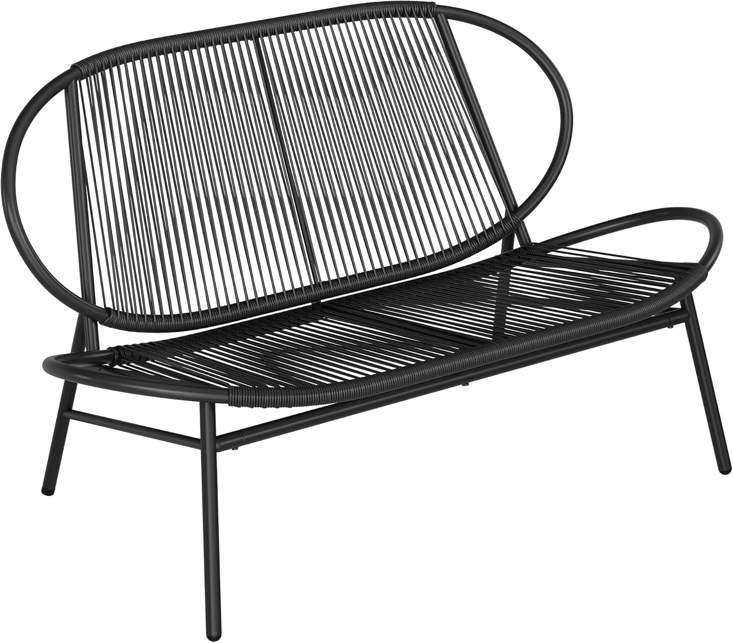 SONGMICS Outdoor Settee, 2-Seat Garden Furniture with Backrest, PE Rattan, 27.6 x 54.5 x 31.2 Inches, for Terrace, Garden, Balcony, Outdoor, Ink Black UGGF0026B01