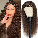 Wig Deep Wave 12 Inch Human Hair Headband Wig Machine Made No Lace deep Curly Headband Wig Natural color