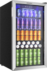 EUHOMY Beverage Refrigerator Cooler, 130 Can Mini Fridge with Glass Door for Soda Beer or Wine, Beverage Cooler for Home, Office, Bar with Adjustable Removable Shelves, Silver