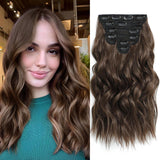 Clip in Hair Extensions 6 PCS Natural & Soft Hair Blends Well Hair wigs Dark Brown Long Wavy Hairpieces