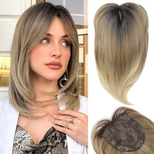 Short Layered Hair Topper with Bangs for Women with Thinning Hair 14 Inch 100% Human Hair Wigs Piece - Wigtrends