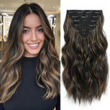 Clip in Hair Extensions 6 PCS Natural & Soft Hair Blends Well Hair wigs Dark Brown Long Wavy Hairpieces