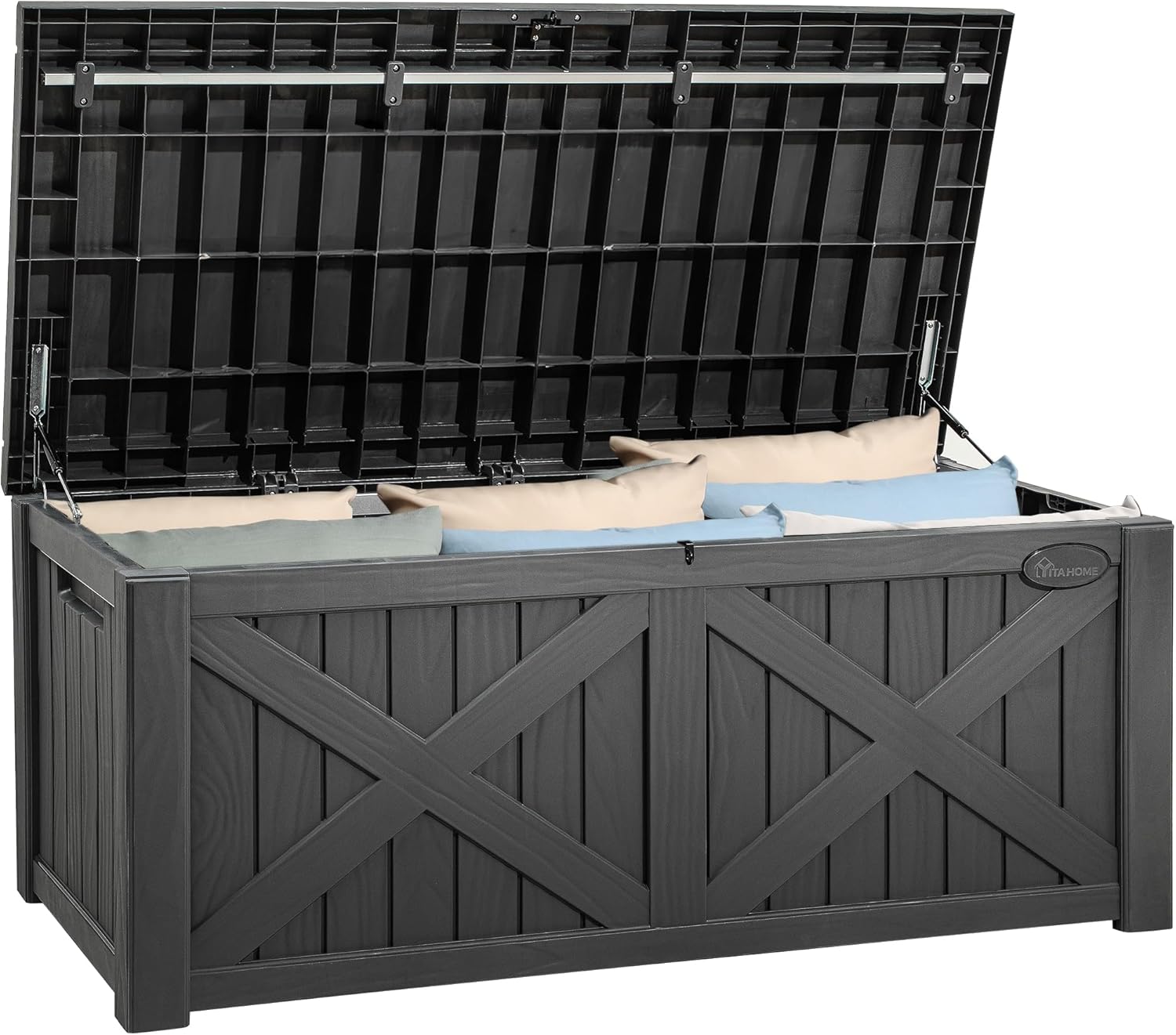 YITAHOME 180 Gallon Large Outdoor Storage XL Deck Box w/Divider for Patio Furniture,Outdoor Cushions, Garden Tools, Sports Equipment and Pool Supplies, Waterproof, Resin, Lockable, Taupe