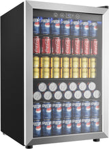 EUHOMY Beverage Refrigerator Cooler, 130 Can Mini Fridge with Glass Door for Soda Beer or Wine, Beverage Cooler for Home, Office, Bar with Adjustable Removable Shelves, Silver