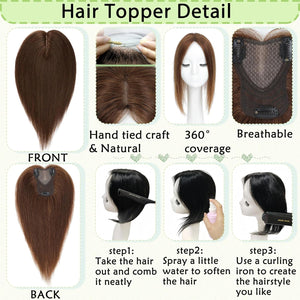 Hair Toppers for Women Real Human Hair 360° No Bangs Upgrade Lace Base Human Hair Toppers - Wigtrends