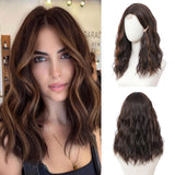 Brown Highlight Medium Length Wigs Wavy Human Hair Wigs with Upgraded Strands