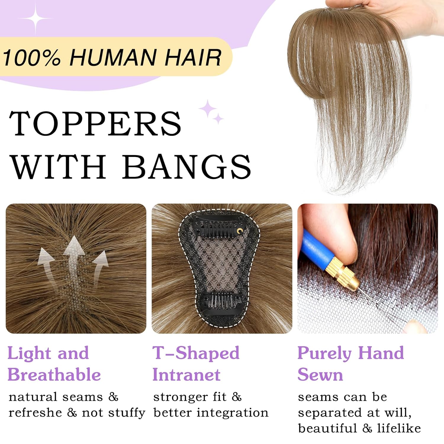 Clip in Bangs 100% Human Hair Toppers 360°3D Hair Pieces Clip On Air Bangs Extensions - Wigtrends