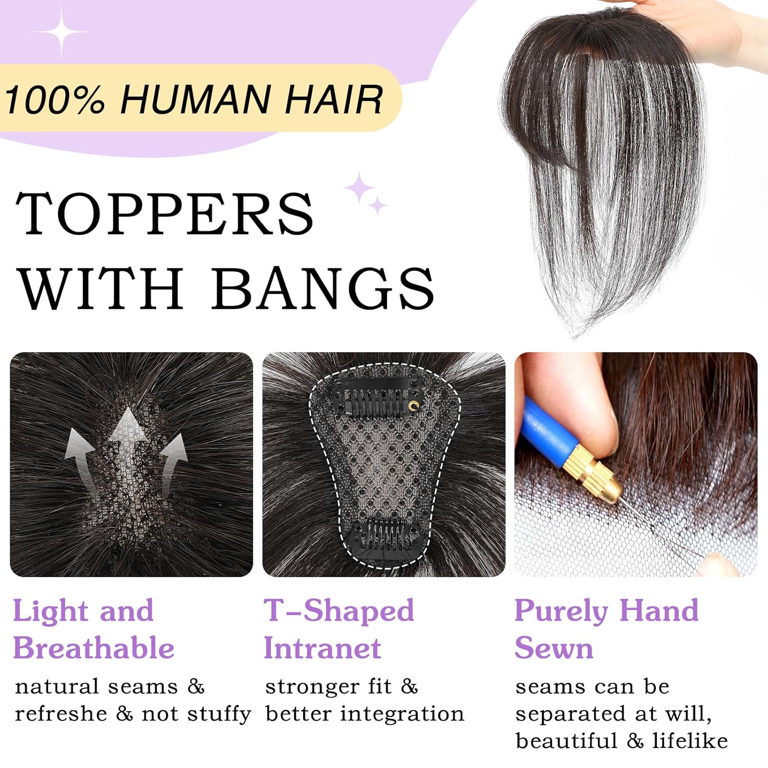 Clip in Bangs 100% Human Hair Toppers 360°3D Hair Pieces Clip On Air Bangs Extensions - Wigtrends