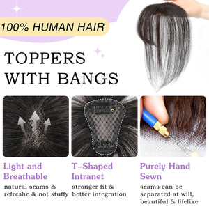 Clip in Bangs 100% Human Hair Toppers 360°3D Hair Pieces Clip On Air Bangs Extensions - Wigtrends