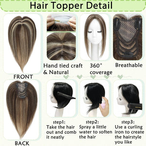 Hair Toppers for Women Real Human Hair 360° No Bangs Upgrade Lace Base Human Hair Toppers - Wigtrends