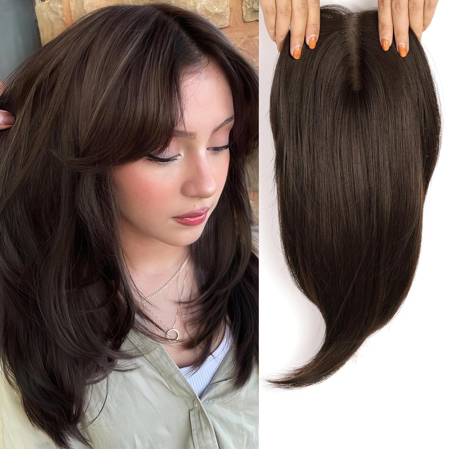 14 Inch Chestnut Brown & Honey Blonde Hair for Women Human Hair Wig piece Swiss Base