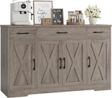 HOSTACK Buffet Cabinet with Drawers, 55" Large Sideboard Buffet Storage Cabinet with Shelves and Doors, Modern Farmhouse Coffee Bar Station Wood Kitchen Table for Kitchen, Dining Room, White/Rustic