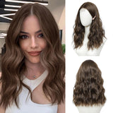 Brown Highlight Medium Length Wigs Wavy Human Hair Wigs with Upgraded Strands