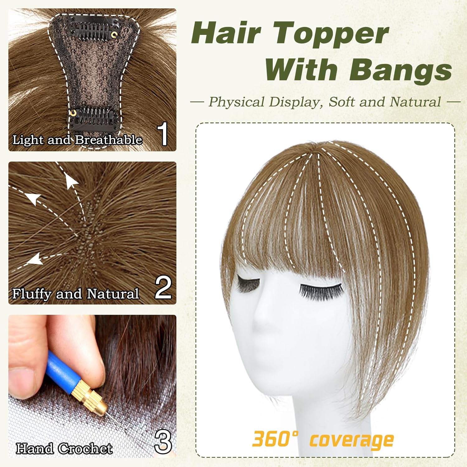 Clip in Bangs 100% Human Hair Toppers 360°3D Hair Pieces Clip On Air Bangs Extensions - Wigtrends