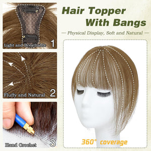 Clip in Bangs 100% Human Hair Toppers 360°3D Hair Pieces Clip On Air Bangs Extensions - Wigtrends