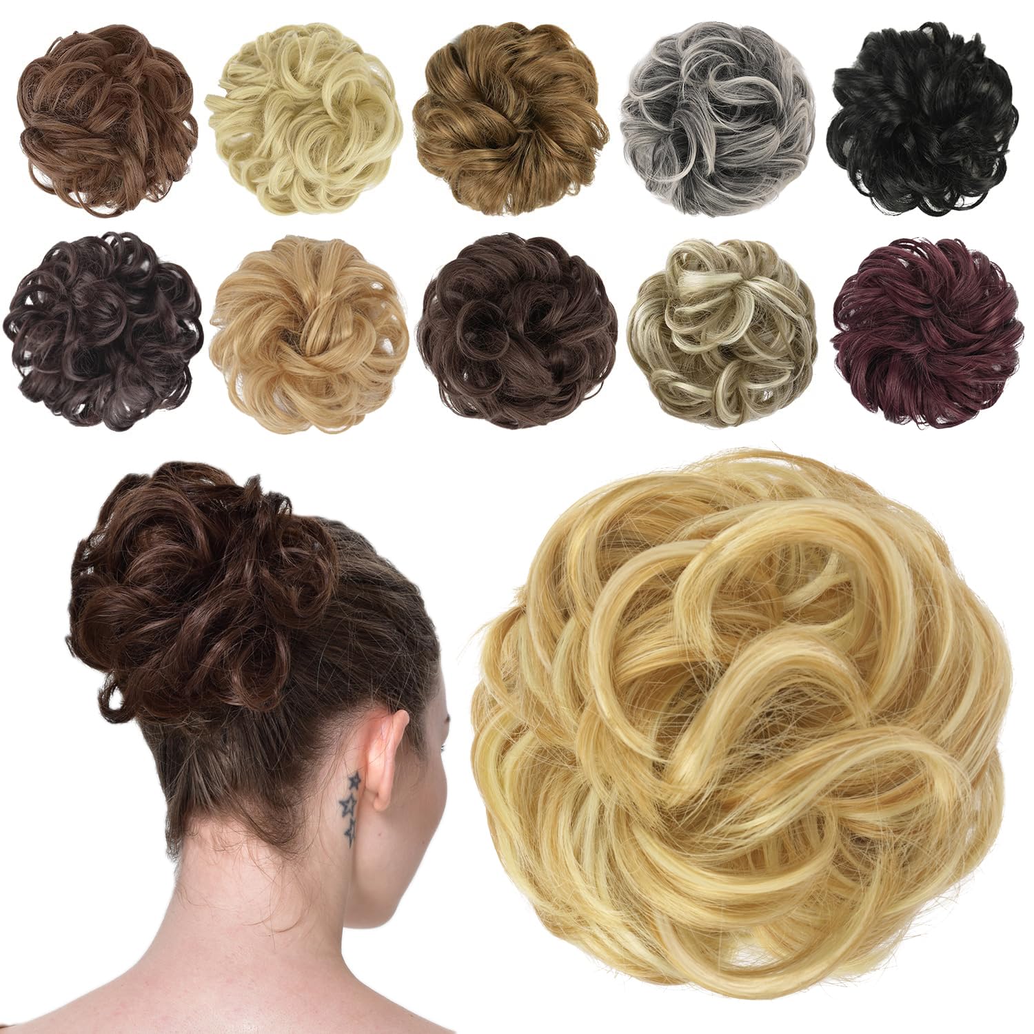 Hair Bun Hair Pieces Elastic Wavy Curly Hair Bun Scrunchies Extensions Synthetic Chignon Hairpieces