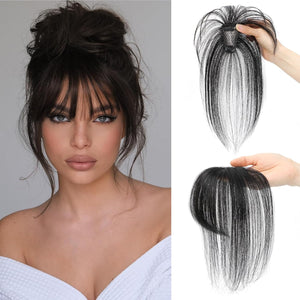 Clip in Bangs 100% Human Hair Toppers 360°3D Hair Pieces Clip On Air Bangs Extensions - Wigtrends