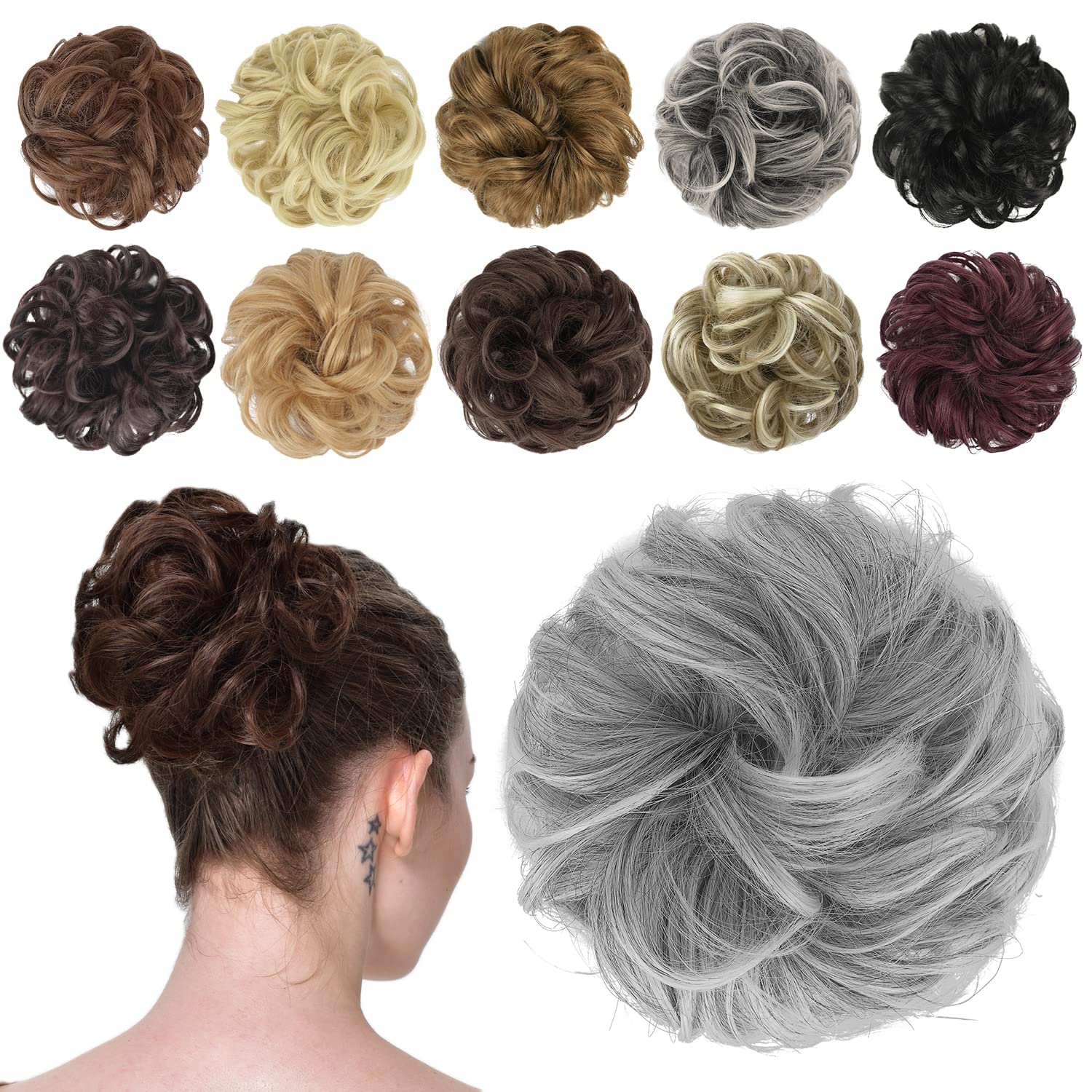 Hair Bun Hair Pieces Elastic Wavy Curly Hair Bun Scrunchies Extensions Synthetic Chignon Hairpieces