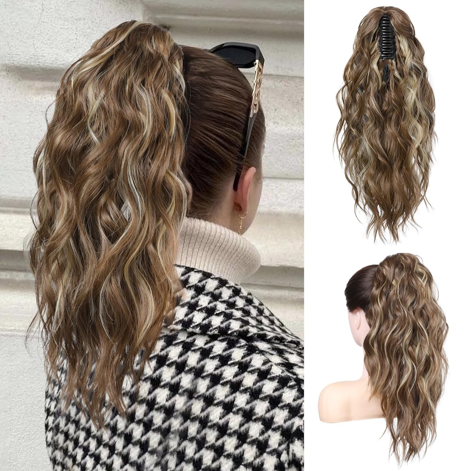 Ponytail Extension 18 Inch Claw Clip Wavy Curly in Synthetic wigs Hair piece - Wigtrends